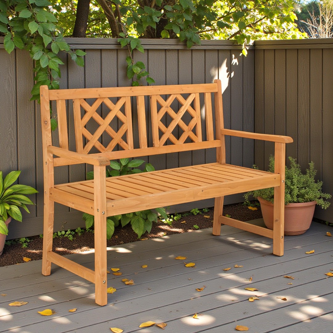 Grid Bench Tcbosik 2-Person Natural Fir Wood Bench, 46.5