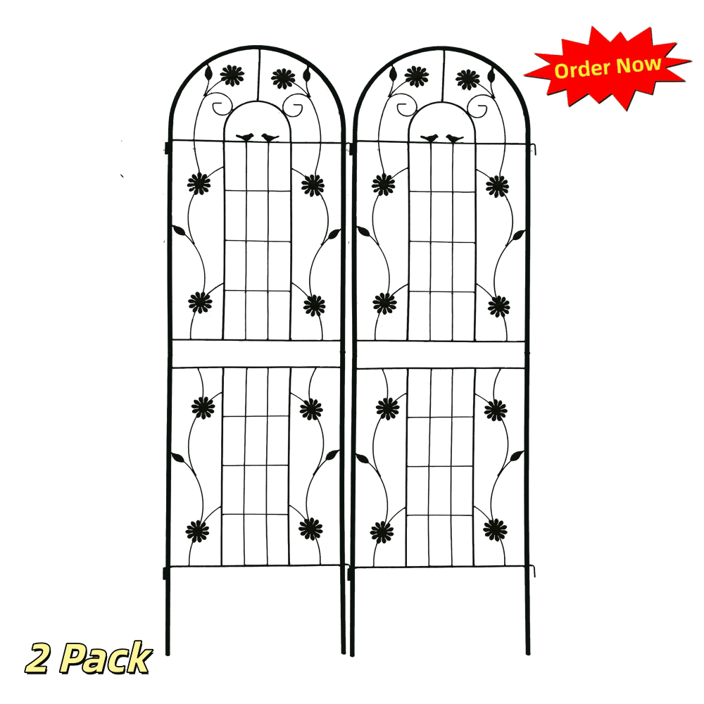 Tcbosik 2 Piece Garden Trellis for Climbing Plants, Outdoor Decorative Metal Flower Trellis, Black