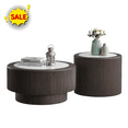 thumbnail image 1 of Tcbosik 2-Piece Living Room Table Set, Modern Coffee Table with Faux Marble Top, 35.4 inch Cocktail Table, 23.6" Round Side Table, Small End Table, Dark Brown, 1 of 8