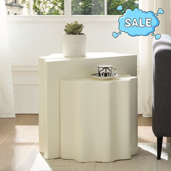 Tcbosik 2-Piece Living Room Tables, Irregular Side Table, Modern End Table, Small Coffee Table for Living Room, No Assembly Required, Beige