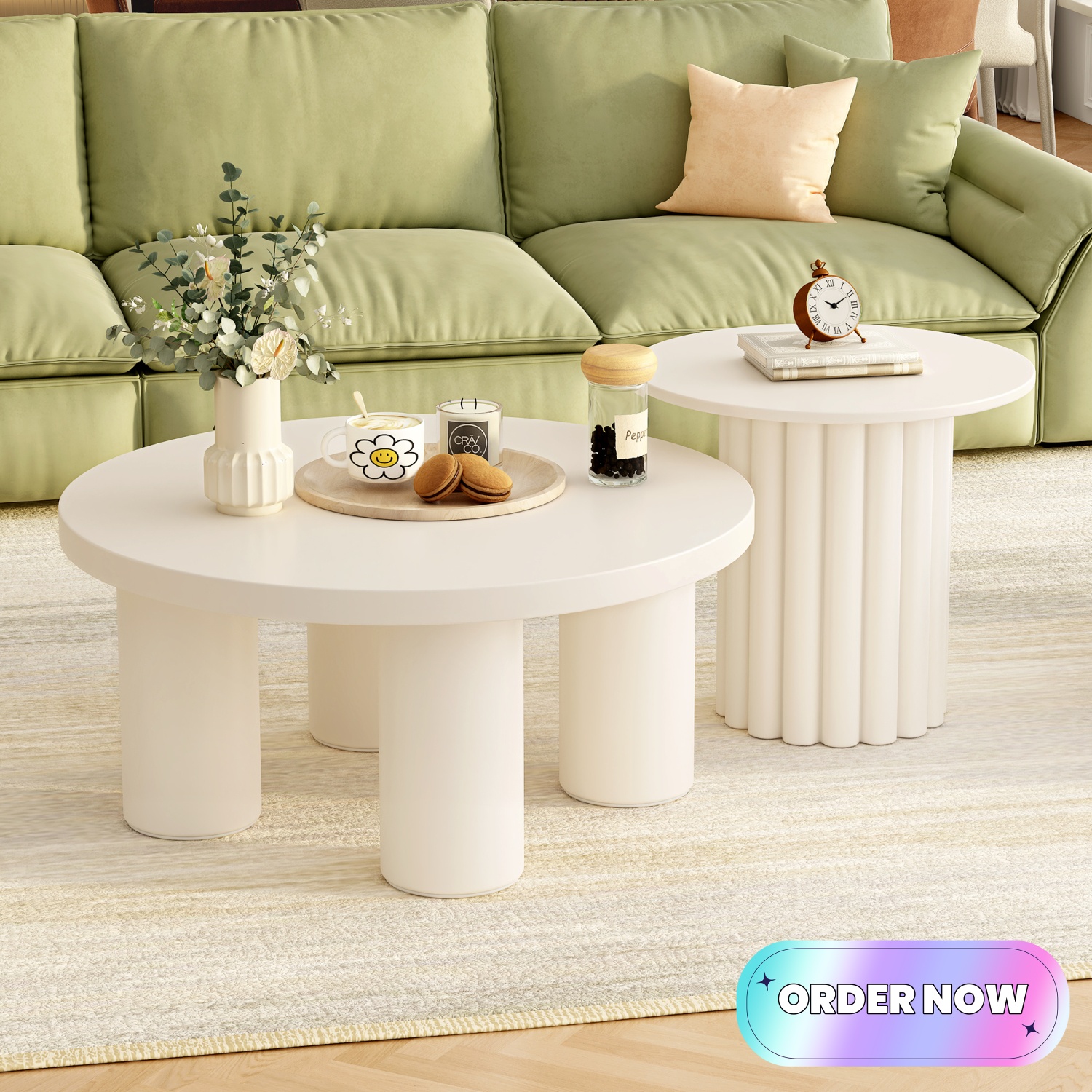 Tcbosik 2-Piece Round Nesting Coffee Tables Set, 19.7