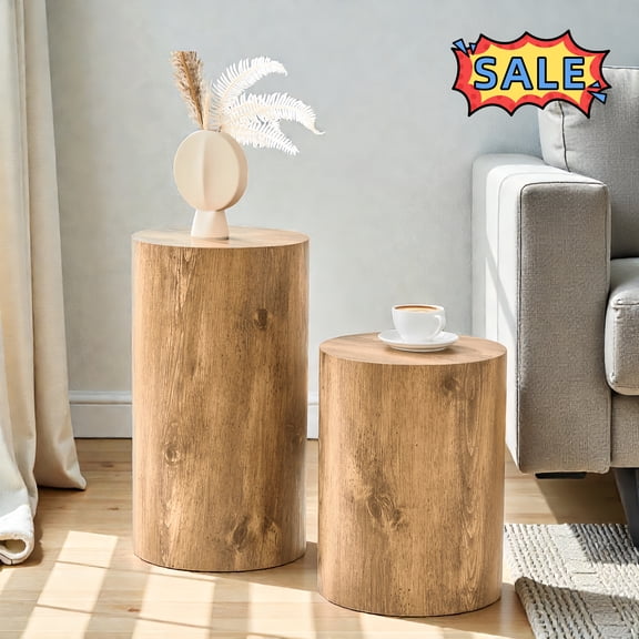 Tcbosik 2-Piece Set Side Tables, 15.7"H & 21.6"H Simple End Table, Accent Table for Living Room, Bedroom, No Assembly Required, Wood Color