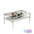 thumbnail image 1 of Tcbosik 2-Tier Coffee Table with Gray Tempered Glass Top, 38.3" Cocktail Table with Metal Legs, Center Table for Living Room, White, 1 of 7
