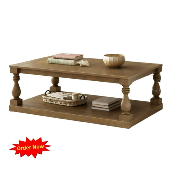 Tcbosik 2-Tier Coffee Table with Storage, 45.2" Center Table with Open Shelf for Living Room, Easy Assembly, Brown