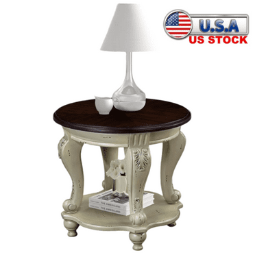 Tcbosik End Table for Small Space, 22" Round Nightstand with Open Shelf, Wood Side Table for Bedroom Living Room, Beige