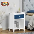 thumbnail image 1 of Tcbosik 2 Tier Nightstand with Drawer and Storage Shelf, Bedside Table End Table for Small Space, Living Room, Bedroom, Space Saving, White+Navy, 1 of 7
