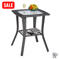 thumbnail image 1 of Tcbosik 2-Tier Outdoor Side Table, 17.9in Square End Table with Open Shelf, Wicker Bistro Table with Glass Top, Easy Assembly, Grey, 1 of 9