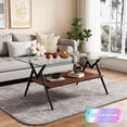 thumbnail image 1 of Tcbosik 2-Tier Rectangle Coffee Table with Tempered Glass Top, Modern Tea Table with Metal Legs, Center Table for Living Room, Clear+Walnut, 1 of 9