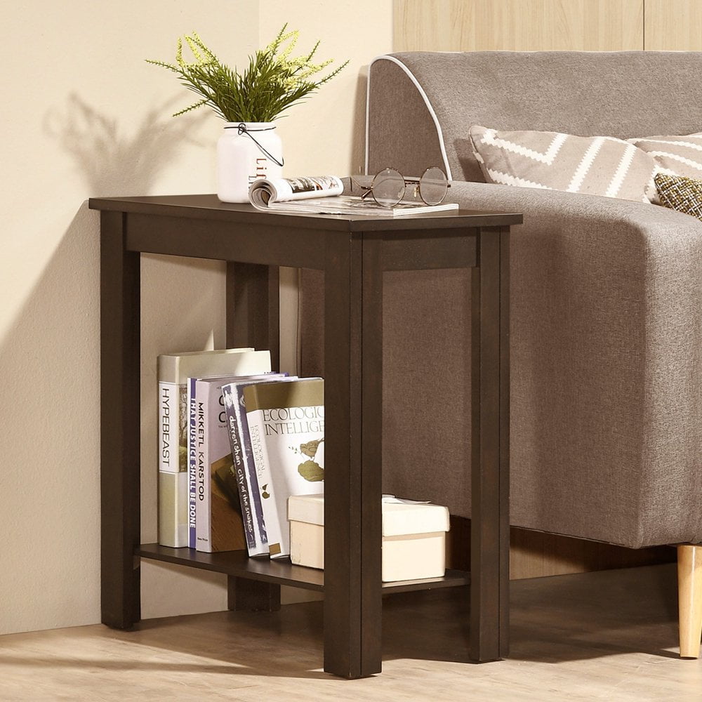 Tcbosik 2Tier Rectangle Sofa Side Table Wooden End Desk for Living