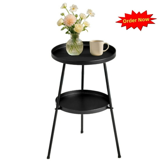 Tcbosik 2-Tier Side Table with Open Shelf, Small Metal End Table for Indoor & Outdoor, Living Room, Balcony, Patio, Porch, Garden, Easy Assembly, Black