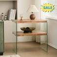 thumbnail image 1 of Tcbosik 2-Tier Side Table with Open Shelf, Modern End Table with Glass Legs for Small Space, Living Room, Bedroom, Walnut, 1 of 5