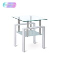 thumbnail image 1 of Tcbosik 2-Tier Tempered Glass Sofa Side Table, Modern End Table with Storage Shelf, 17.7" Square Nightstand for Living Room, Bedroom, Clear & White, 1 of 6