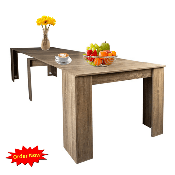 Tcbosik 20"-118" Extendable Dining Room Table for 2-8 Person, Space Saving Farmhouse Kitchen Table for Home Office, Brown