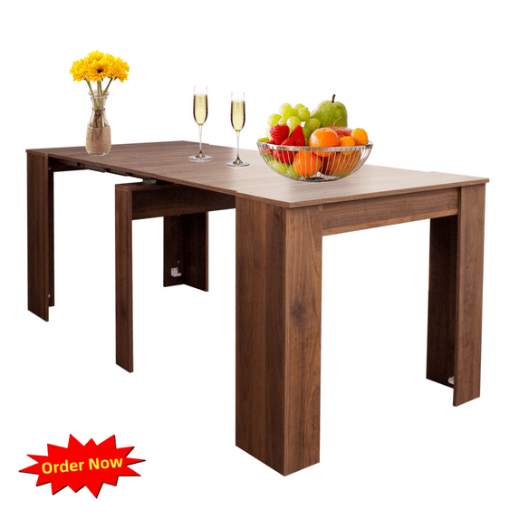 Tcbosik 20"-118" Extendable Dining Table for 6-8 Person, Modern Extendable Table for Kitchen, Living Room, Space Saving, Walnut