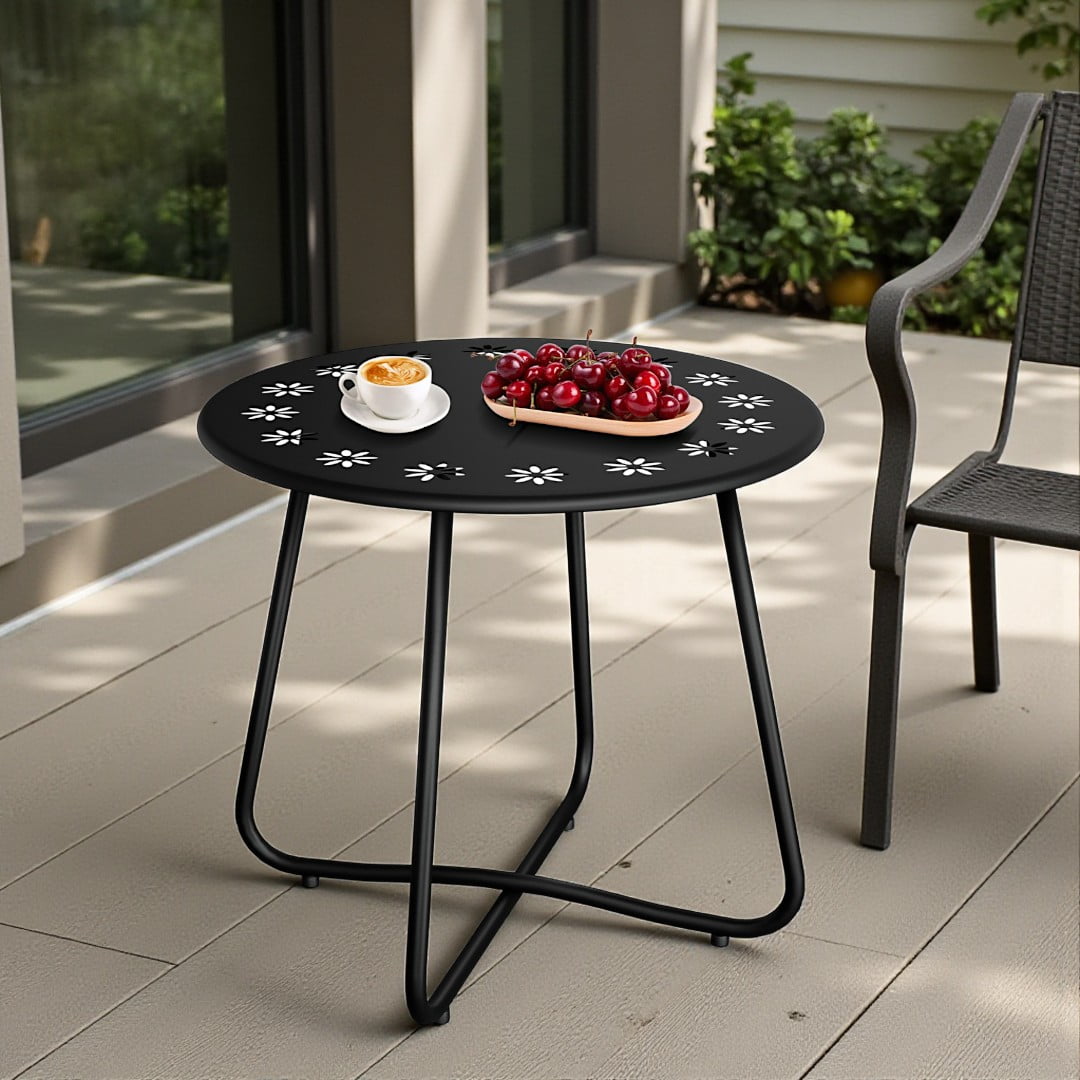 Tcbosik 20" Round Patio Side Table with Elegant Flower-Shaped Cutout ...