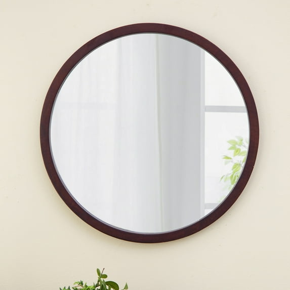 Tcbosik 20 inch Circle Wall Mirror | Premium Wooden Mirror for Wall | Floating Bathroom Mirrors for Vanity and Living Room | Hanging Round Mirrors for Wall Decor