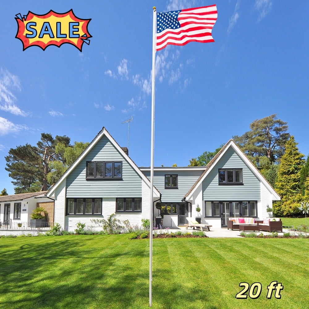 Tcbosik 20ft American Flag Pole Kit, 3' x 5' US Flag, Heavy Duty Aluminum Sectional Flagpole Kit with Gold Ball for Outdoor, Backyard, Garden, Patio