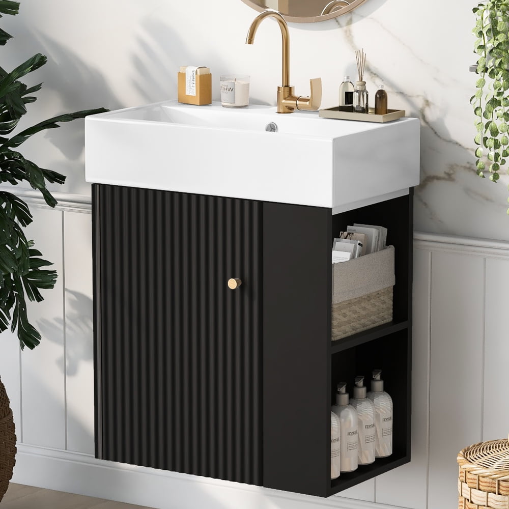 Tcbosik 21.6 Floating Bathroom Vanity with Sink, Wall Mounted Storage ...