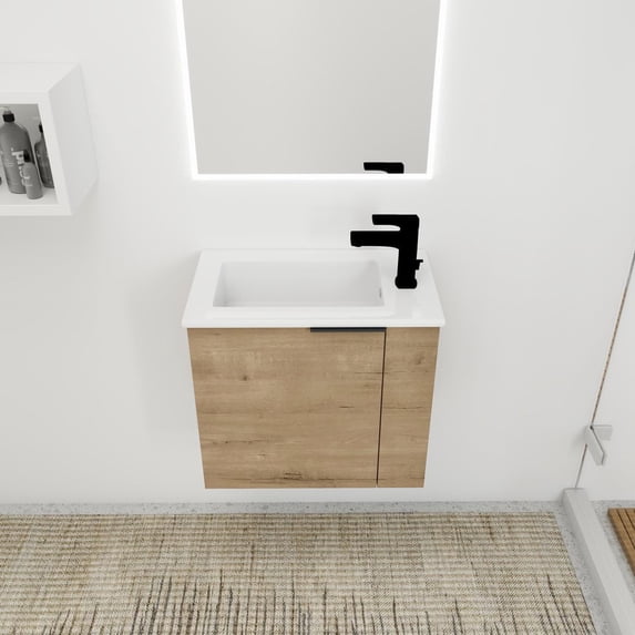 Tcbosik 22" Wall Mounted Bathroom Vanity with Sink, Natural Floating Bathroom Cabinet with White Ceramic Sink