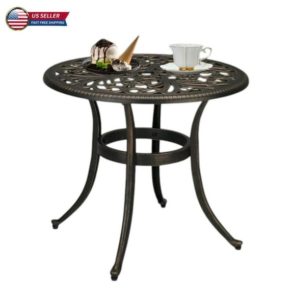 Tcbosik 23.6" Patio Bar Table Outdoor Metal Bar Height Bistro Table with Umbrella Hole, Bronze