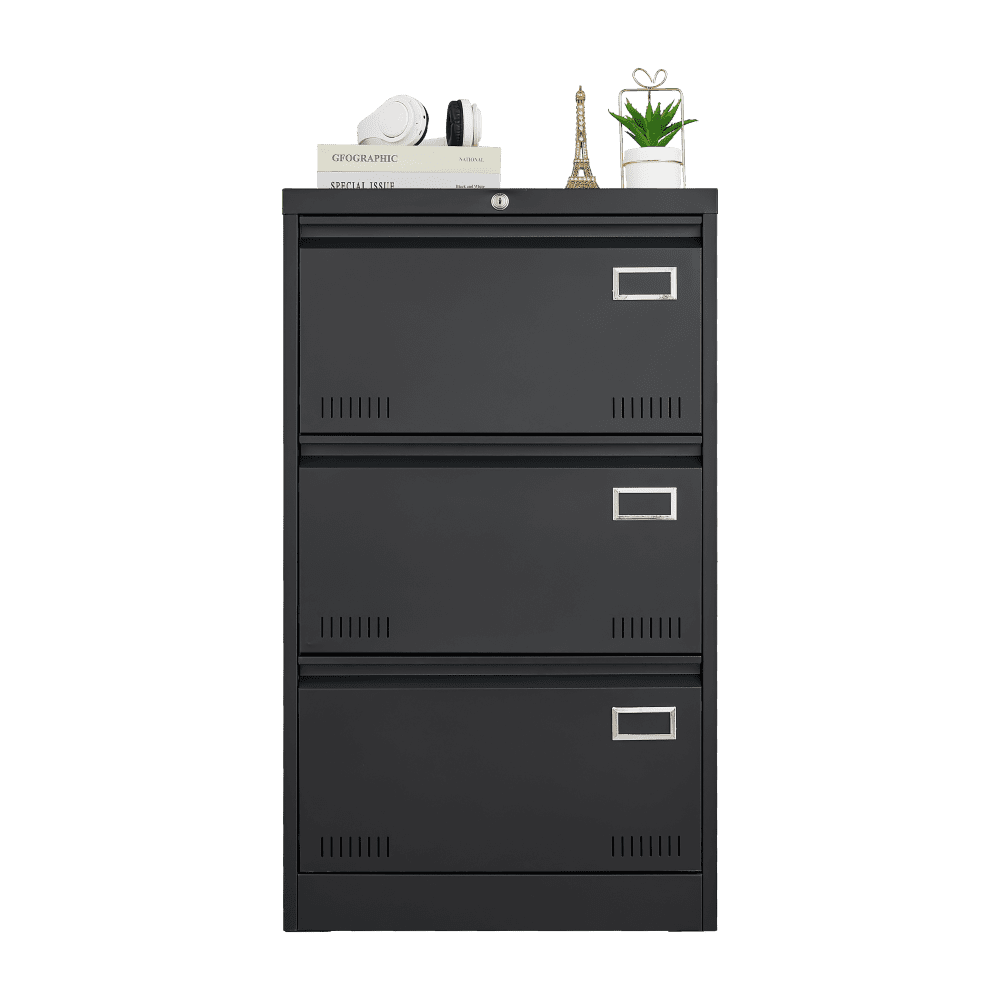 Black 3-Drawer Lockable Metal Lateral File Cabinet