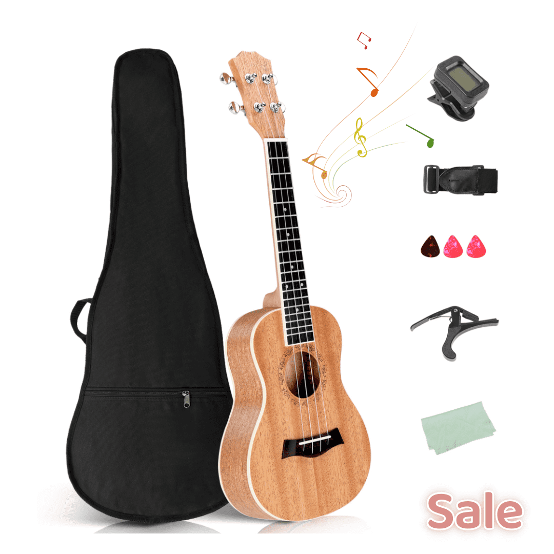 Tcbosik 23 inch Ukulele for Beginners Adults, 4 Strings Starter Kit with Bag, Capo. Strap, Pick, Wrench Tool and Dust Cloth, Natural
