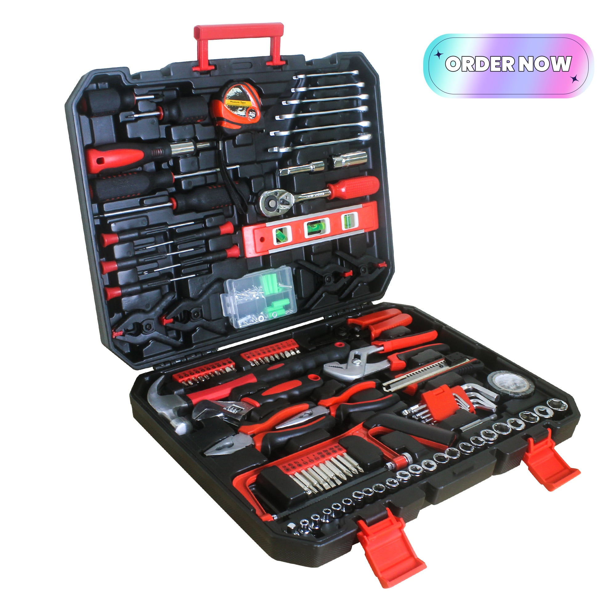 Tcbosik 238 Piece Tool Set, General Household Hand Tool Kit with Storage Case for Home, Garage, Basement, Black & Red