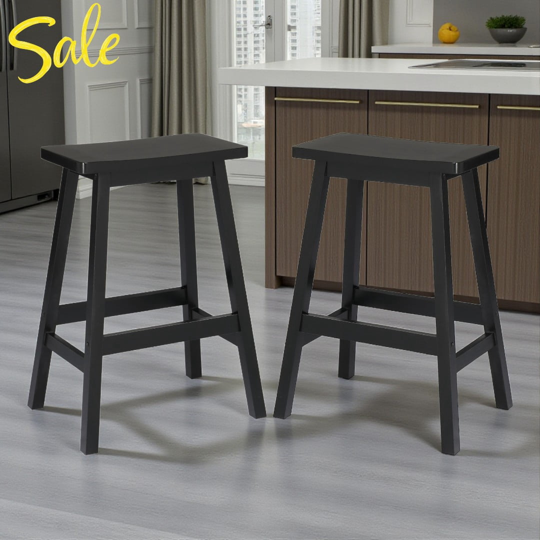 Tcbosik 24" Saddle Seat Bar Stools Set of 2, Solid Pine Wood Counter ...