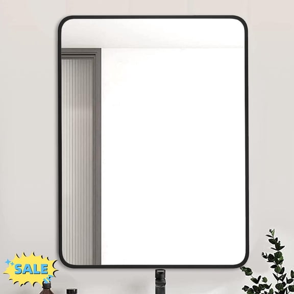 Tcbosik 24" x 32" Rectangle Mirror with Metal Frame, Wall Mounted Vanity Mirror for Closet, Bathroom, Bedroom, Living Room, Black