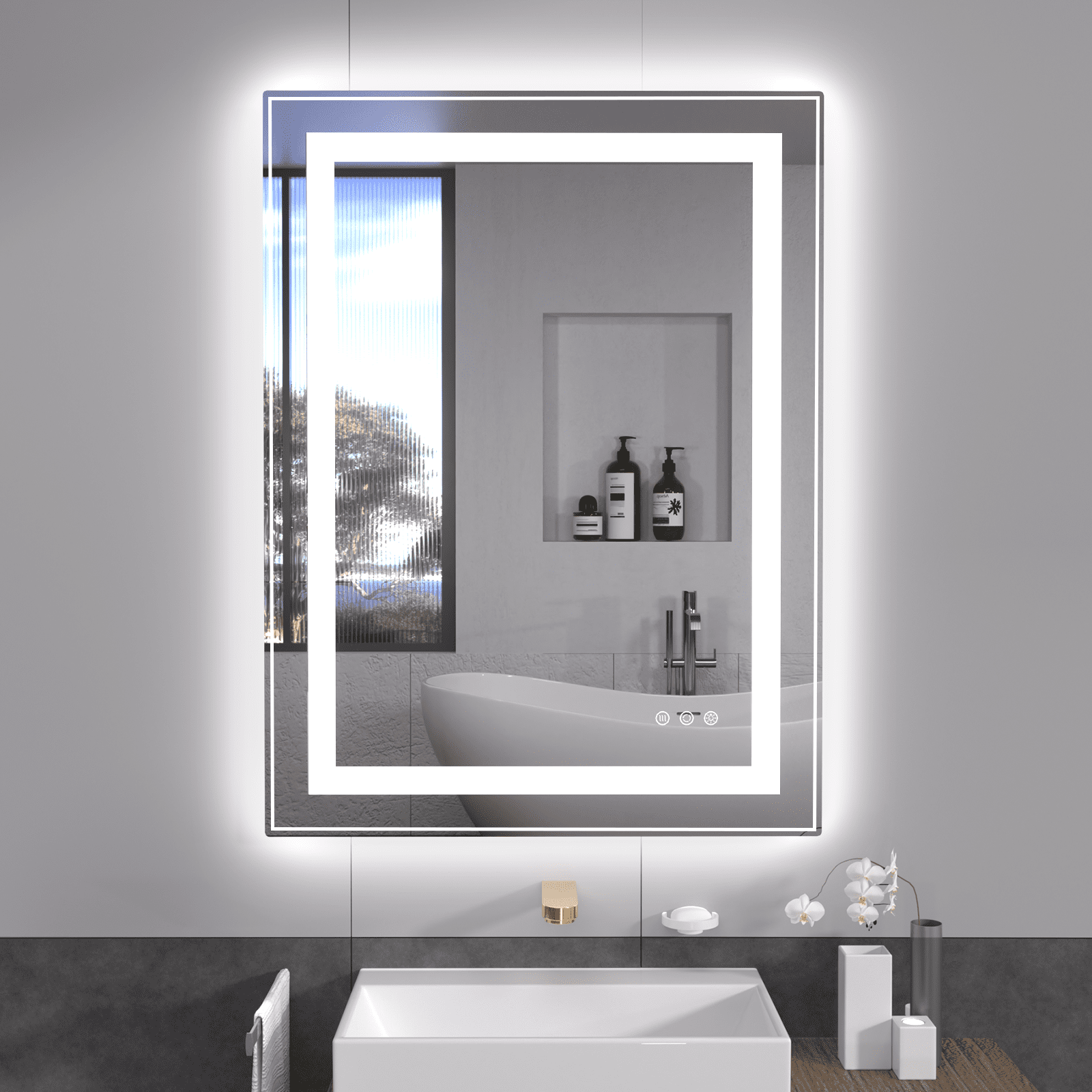 Tcbosik 24" x 36" LED Mirror for Bathroom, AntiFog Lighted Vanity