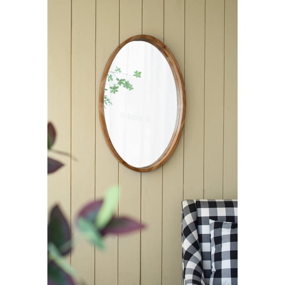 Tcbosik 24"x36" Oval Mirror for Farmhouse Rustic Style Wall Decor - Vanity Mirror Wood Border for Hallway Circle Mirror (Brown)
