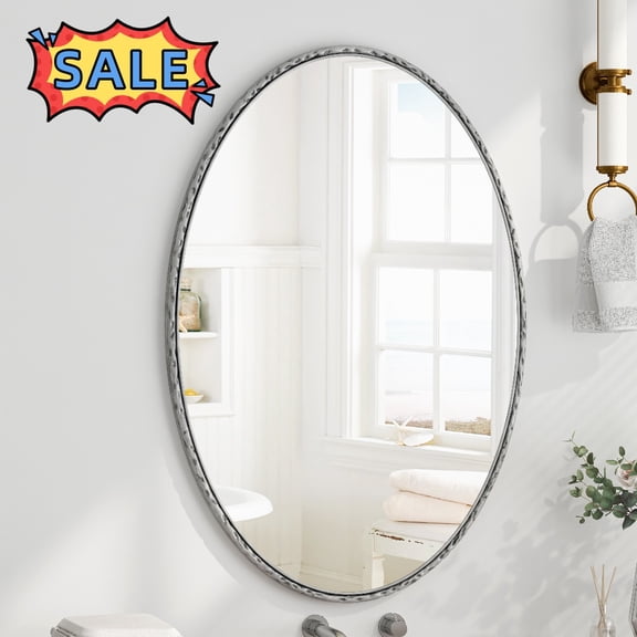 Tcbosik 25x39 inch Oval Mirror, Wall Mounted Vanity Mirror with Metal Frame, Bathroom Mirror for Washroom, Restroom, Hallway, Silver