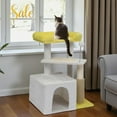 thumbnail image 1 of Tcbosik 26.7" Multi-Level Cat Tree with Condo, Sisal Scratching Board & Top Perch – Compact Activity Tower with Hanging Toy Ball for Cats (White+Yellow), 1 of 8