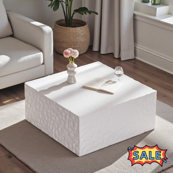 Tcbosik 27.5" Square Coffee Table, Simple Center Table for Living Room, No Assembly Required, Creamy White