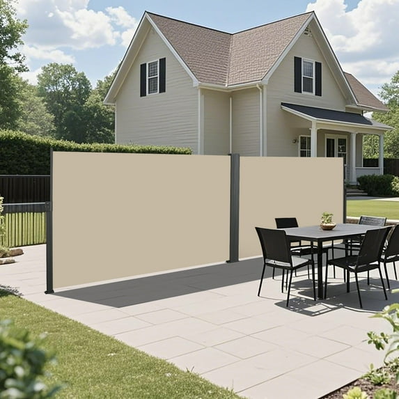 Tcbosik 276" x 71" Retractable Side Awning, Waterproof Privacy Screen for Backyard, Balcony, Patio, Garden, Poolside, Beige