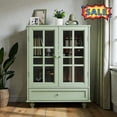 thumbnail image 1 of Tcbosik 28" Sideboard Buffet Cabinet with 2 Glass Doors, Modern Accent Cabinet with Adjustable Shelf, Storage Cabinet with Drawer, Credenza for Kitchen, Entryway, Dining Room, Easy Assembly, Green, 1 of 9