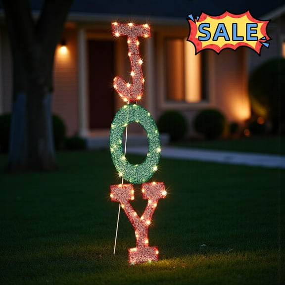 Tcbosik 2D Joy Letter Sign Christmas Decoration, Pre-lit Xmas Decor Joy Sign with 45 LED Lights & Stakes for Indoor Outdoor Garden Holiday Decoration, Christmas Eve Night Display Décor, Red & Green