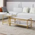 thumbnail image 1 of Tcbosik 2pcs Modern Nesting Coffee Table Square & Rectangle End Table, Gold Metal Frame, 1 of 10