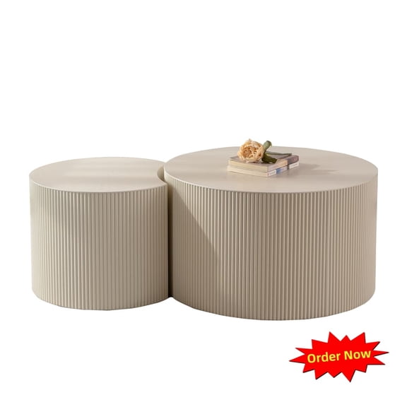 Tcbosik 2pcs/Set Nesting Coffee Tables, 18.9" Round Accent Table, 14.9" Small End Table, Modern End Table, Circle Center Table for Living Room, Bedroom, Balcony, No Assembly Required, Beige & White