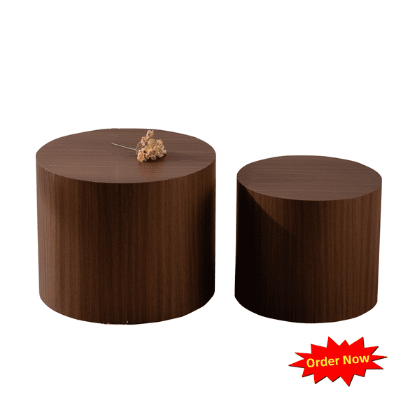 Tcbosik 2pcs/Set Nesting Coffee Tables, Round Accent Table, Modern Tea Table, Side End Table for Living Rom, Bedroom, No Need Assembly, Walnut