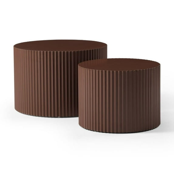 Tcbosik 2pcs/Set Nesting Coffee Tables, Round Side Table, Cocktail Table for Small Space Living Room Bedroom, Brown