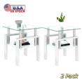 thumbnail image 1 of Tcbosik 2pcs Square Side Table with White Tube, 2-Layer Tempered Glass End Table with Open Shelf for Living Room Bedroom Waiting Room, Transparent, 1 of 11