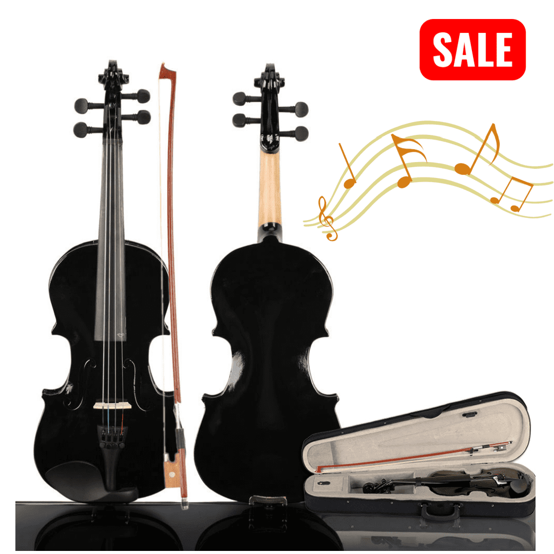 Tcbosik 3/4 Acoustic Violin Set For Beginners, Fiddle Kit with Bow, Case and Rosin, Black