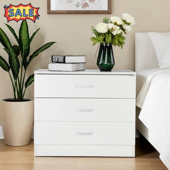 Tcbosik 3 Drawer Nightstand, Modern Bedside Table, End Table for Bedroom, Living Room, Easy Assembly, White