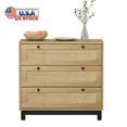 thumbnail image 1 of Tcbosik 3 Drawer Storage Dresser for Bedroom, 30" Rattan Chest of Drawers for Hallway Entryway, Oak, 1 of 9