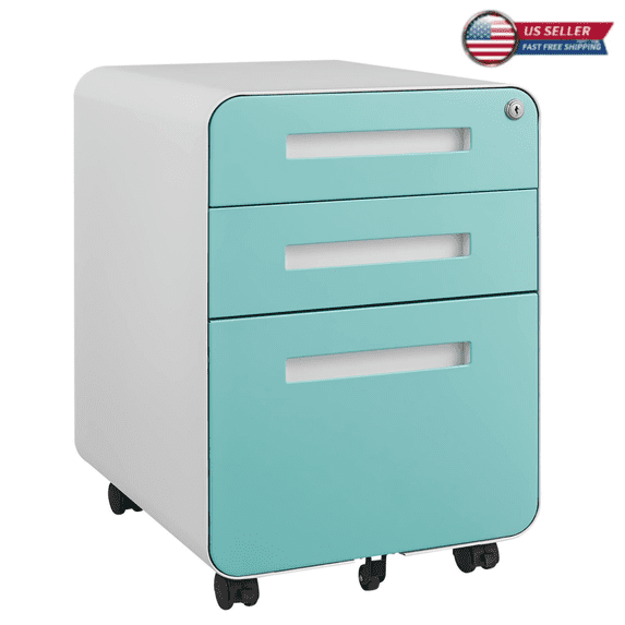 Tcbosik 3-Drawer Vertical File Cabinet, Rolling Filing Cabinet with Lock, Home Office Storage Cabinet for Legal/Letter/A4 Files, Green