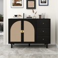 thumbnail image 1 of Tcbosik 3-Drawers Storage Cabinet, Accent Cabinet with 2 Rattan Doors, Modern Sideboard Buffet Cabinet with Adjustable Interior Shelves for Living Room (Black), 1 of 7
