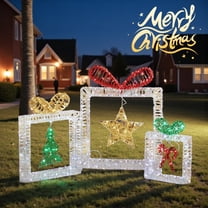 Tcbosik 3 Pack Lighted Iridescent Cut-out Square Gift Box Christmas Decoration with 357 White LED Lights, Indoor Outdoor Pre-lit Xmas Holiday Decor for Lawn, Garden, Porch