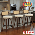 thumbnail image 1 of Tcbosik 3 Pack Swivel Counter Height Bar Stools, Mid Century Modern Upholstered PU Leather Barstool with Rattan Back with Wood Frame for Kitchen Island, Dining Room, Beige, 1 of 11