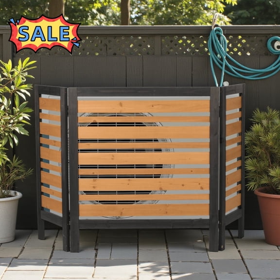 Tcbosik 3 Panel Wood Privacy Screen, 38"W x 42"H Outdoor Air Conditioner Fence, Pool Equipment Enclosure, Trash Can Fence for Outside, Poolside, Backyard, Garden, Lawn, Black+Gold